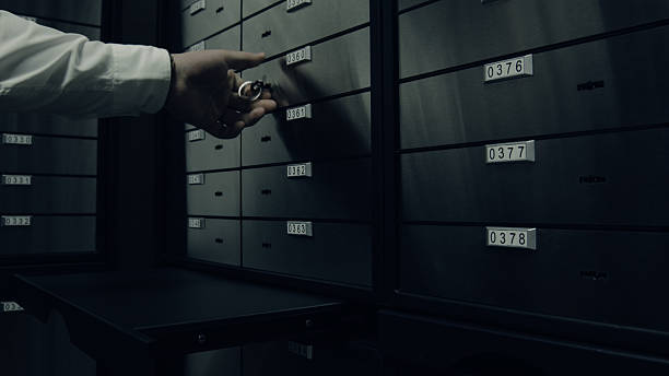 istock Security opens one of safety deposit box 515835120
