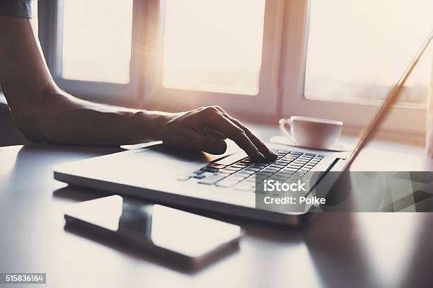 Place Of Work Stock Photo - Download Image Now - Laptop, Close-up, Desktop PC