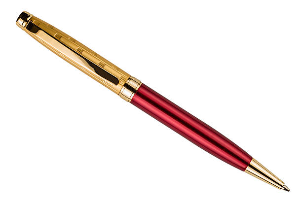 gold à bille isolé sur fond blanc - pen writing instrument pencil gold photos et images de collection