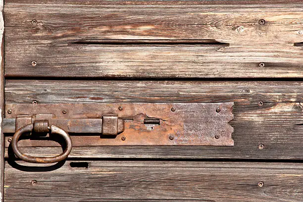  texture of  old wood door with ferrious bolt bar