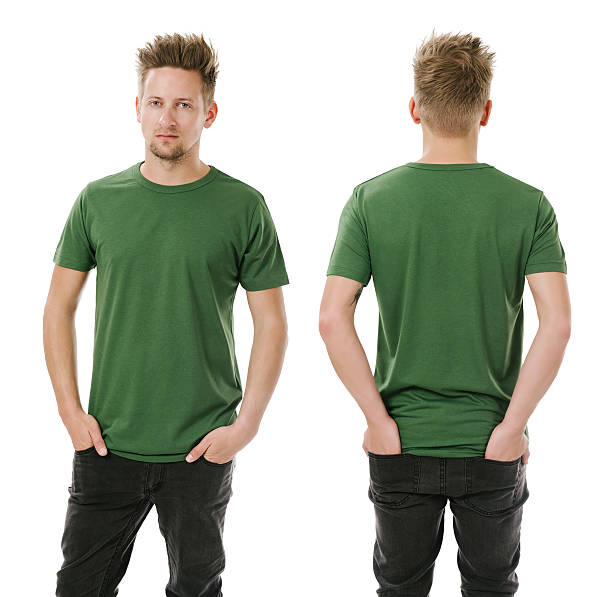 Man posing with blank green shirt stock photo