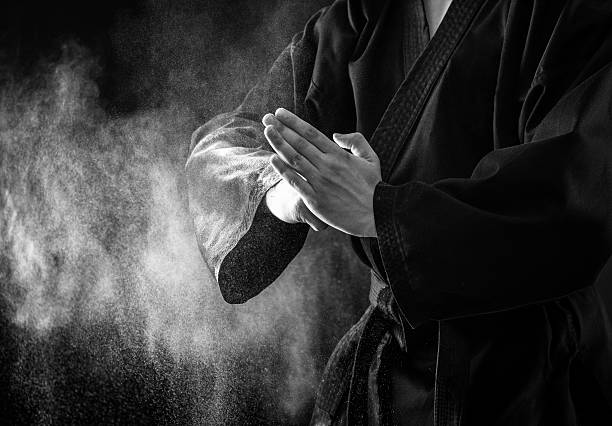 Karate fighter hands. Closeup of male karate fighter hands. Black and white. judo photos stock pictures, royalty-free photos & images
