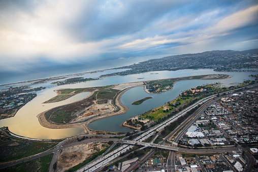 Mission Bay located in San Diego, California.  This area was dredged in the 1940's specifically for recreational purposes.  Today, Mission Bay is the largest man-made aquatic park in the United States.  I shot this image from an elevation of approximately five hundred feet during a chartered photo-flight of the San Diego area.  