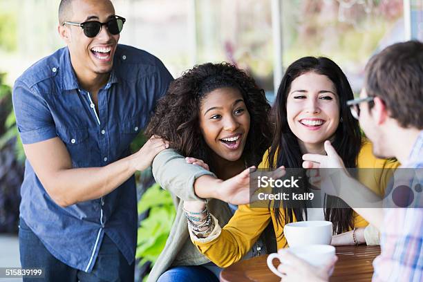 Friends At Sidewalk Cafe Stock Photo - Download Image Now - Friendship, Coffee - Drink, Coffee Shop