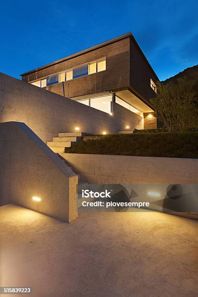 Architecture Modern Design House Outdoor Stock Photo - Download Image Now - Outdoors, Lighting Equipment, Illuminated