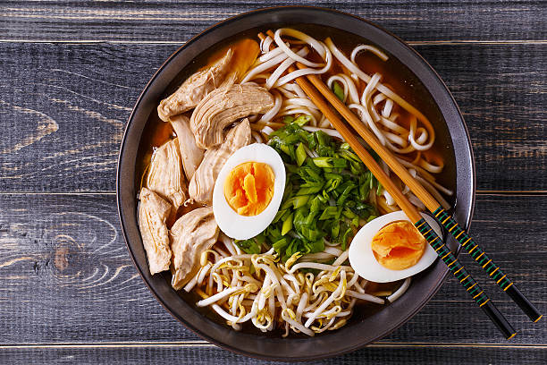 istock Japanese ramen soup with chicken, egg, chives and sprout. 515849300