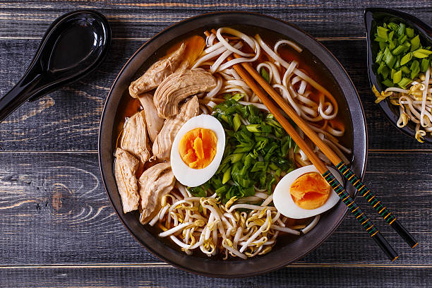 istock Japanese ramen soup with chicken, egg, chives and sprout. 515849452
