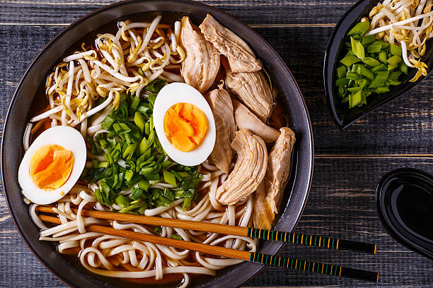 istock Japanese ramen soup with chicken, egg, chives and sprout. 515849576