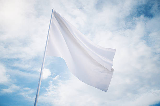 istock Waving white flag on a sky background, mock up 515851310