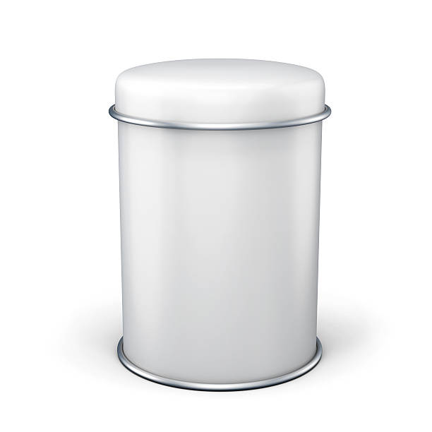Metal bank for tea isolated on white background.