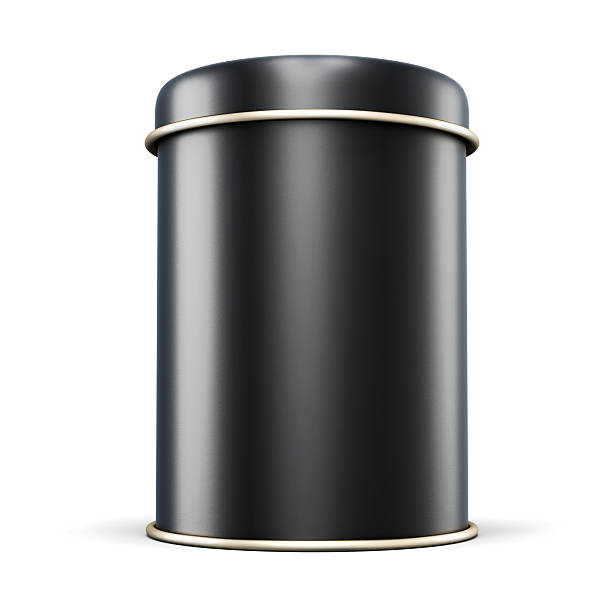 Black metal jar for tea isolated on white background