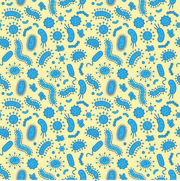 Blue bacteria on a yellow background Blue bacteria on a yellow background human cell animal cell healthcare and medicine abstract stock illustrations