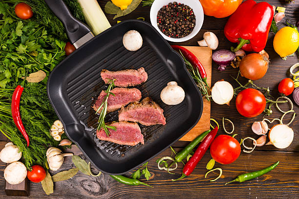 istock Rare Beef Slices in Pan Surrounded by Ingredients 515855796