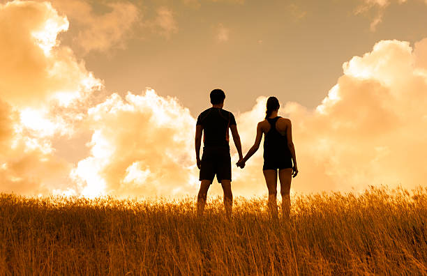 istock Couple holding hands and watching sunset 515857552