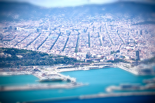 Barcelona city in Spain shot from a plane.