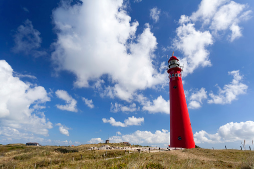 red lighthouse oer blue sky, Schiermonnikoog, Friesland