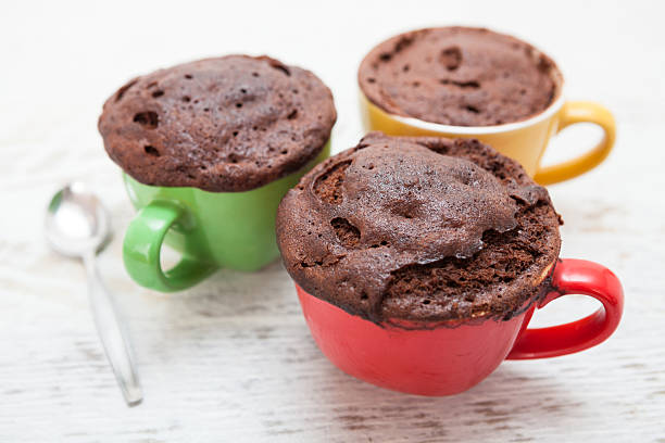 Warm chocolate cake in a mug stock photo