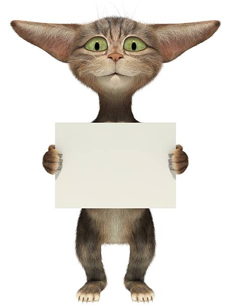 istock 3D smiling fluffy kitten holding a blank banner 515863682