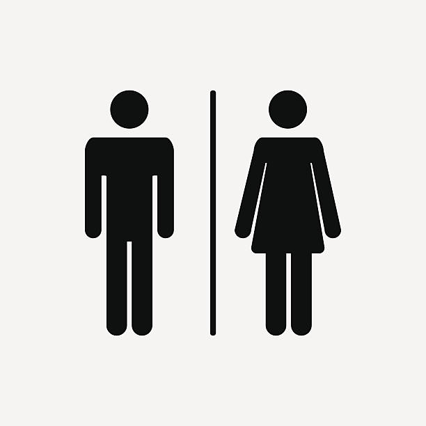 Male and female  icon Male and female WC icon denoting toilet and restroom facilities for both men and women with black male and female silhouetted figures bathroom silhouettes stock illustrations