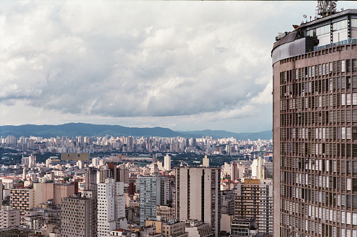 Aerial view of São Paulo. Edifício Itália can be seen on foreground. Scanned from a Fuji Superia 35mm film.