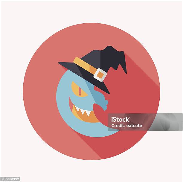 Halloween Moon Flat Icon With Long Shadoweps10 Stock Illustration - Download Image Now - Abstract, Atmospheric Mood, Awe