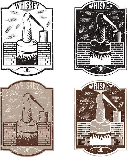 Vector illustration of grunge vintage vector labels of whiskey with copper whiskey stil