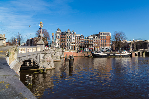 Old bridge crossing the Prinsengracht canal in Amsterdam, Netherlands