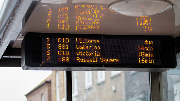 istock Bus Stop Electronic Timetable Display. public transportation London 515891096