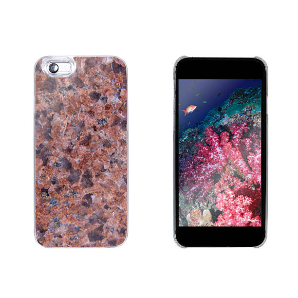 istock marble texture case for smartphone and photo on front screen 515897160