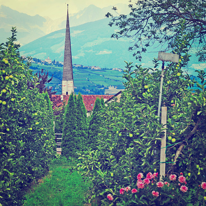 Church at the Foot of The Italian Alps, Retro Effect