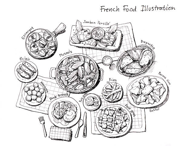 illustrazioni stock, clip art, cartoni animati e icone di tendenza di cibo francese illustrazione - persille