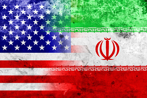 Grunge Iran and USA Flag