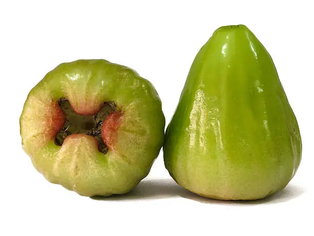 Two green roseapple isolated on white background