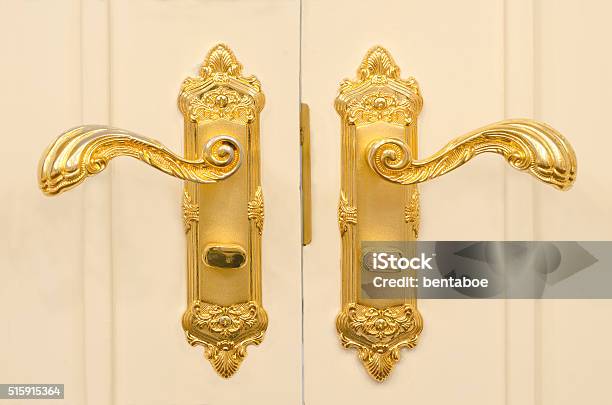 Antique Gold Plated Door Handle Stock Photo - Download Image Now - Doorknob, Door, Elegance