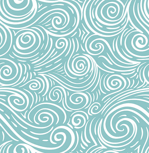 bezszwowe morze rysowanych ręcznie wzór, fale tło. - wiatr obrazy stock illustrations