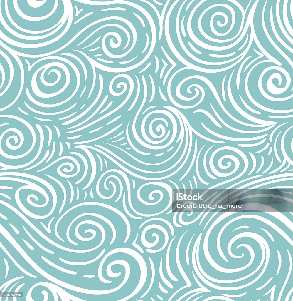 Seamless sea hand-drawn pattern, waves background. Wind stock vector