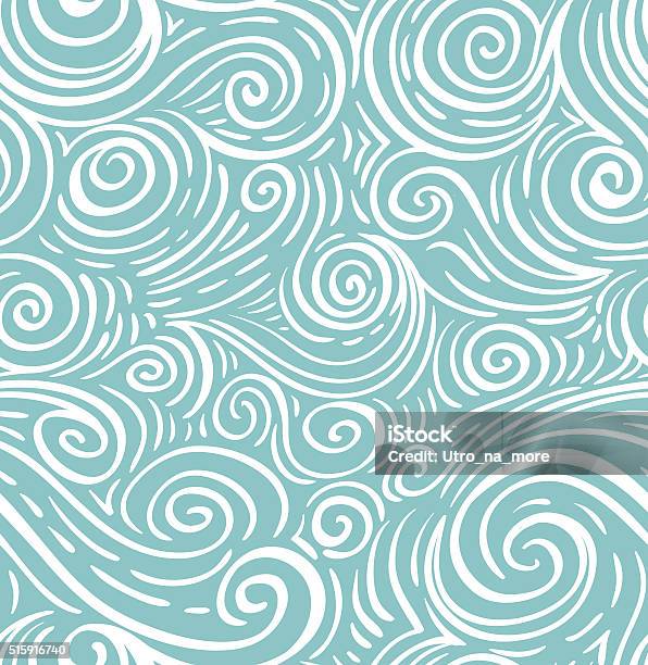 Seamless Sea Handdrawn Pattern Waves Background Stock Illustration - Download Image Now - Wind, Swirl Pattern, Pattern