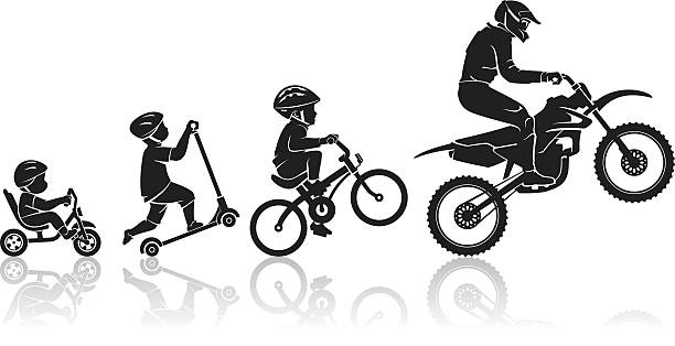 오토바이 진화 단계 - motocross motorcycle stunt bike silhouette stock illustrations