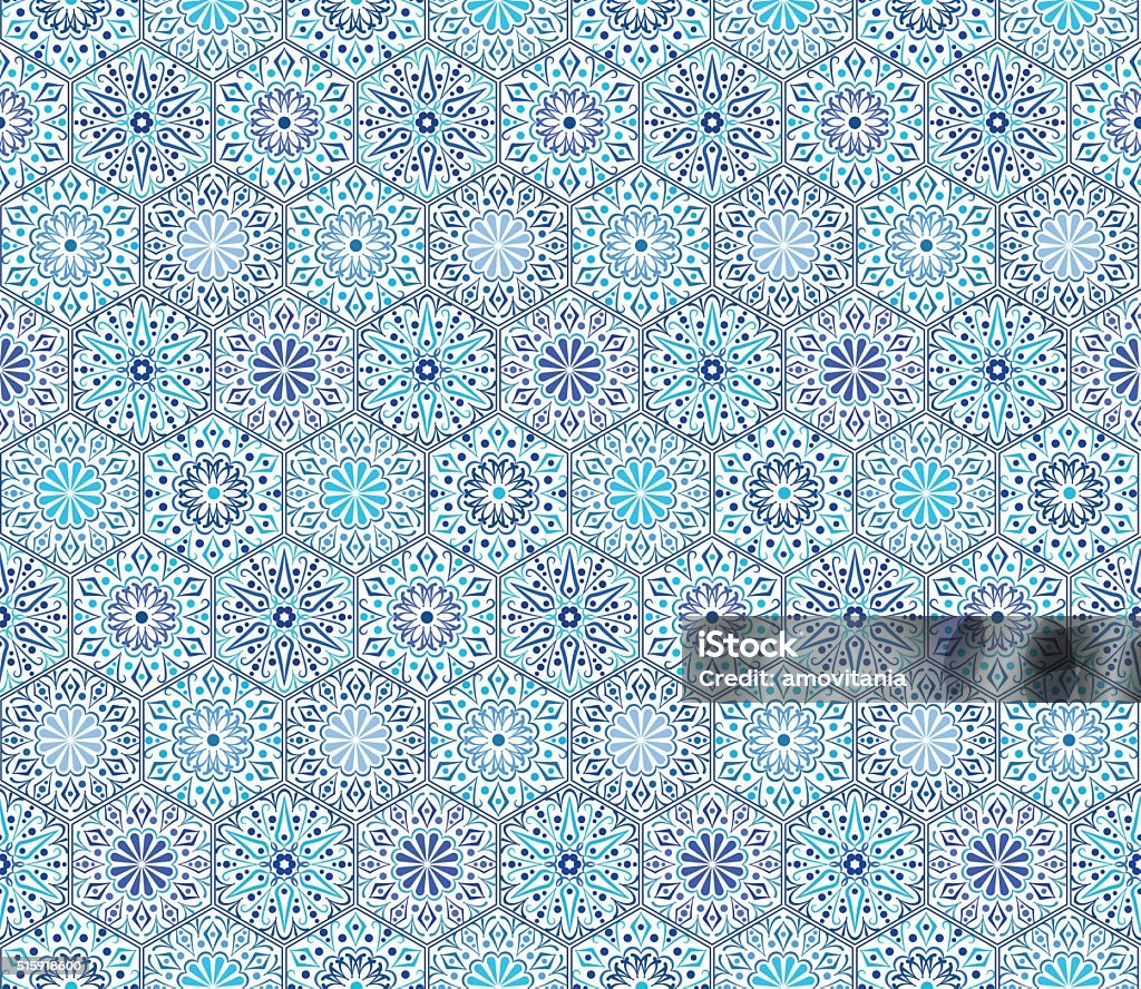 Blue Tile Pattern Rounded Intricate Blue Tile Pattern Stock Illustration - Download Image Now ...