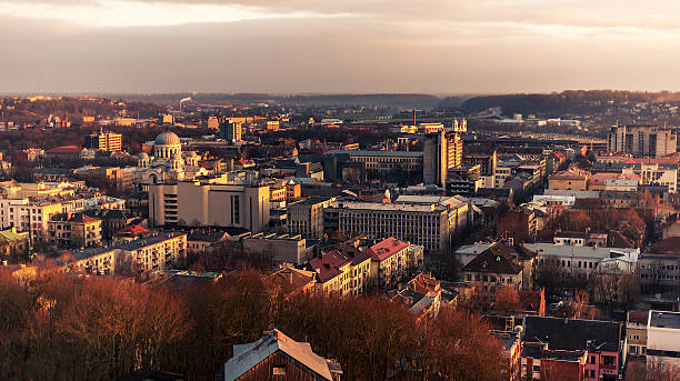 istock Kaunas, Lithuania: aerial view of central part in sunset 515920498