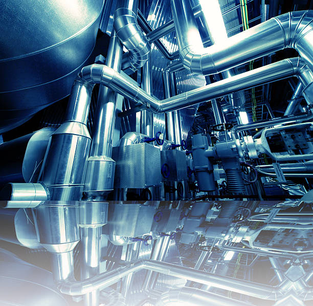 istock Industrial zone, Steel pipelines in blue tones  with reflection 515924171
