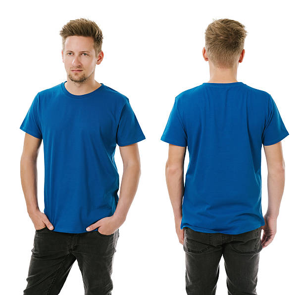 istock Man posing with blank royal blue shirt 515924273