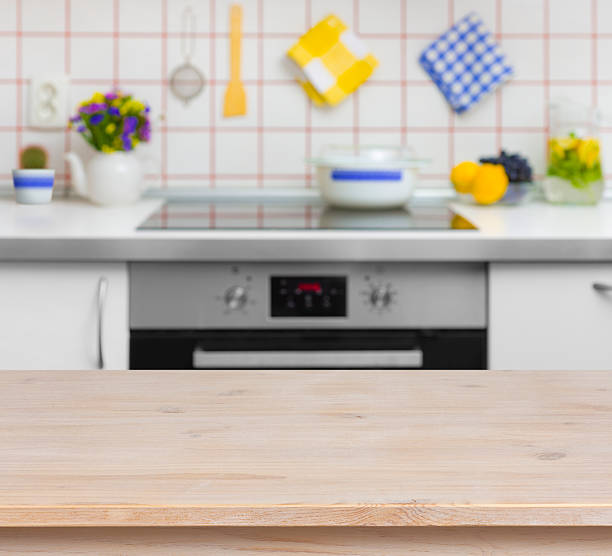 istock Wooden table on blurred background of kitchen bench 515925291