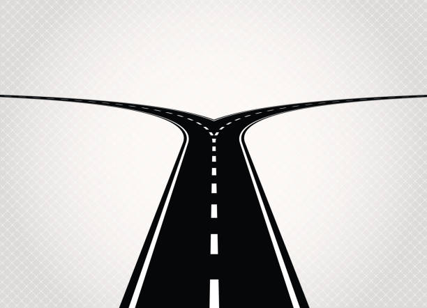 ilustrações, clipart, desenhos animados e ícones de duas direções road - fork in the road