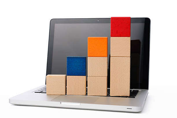 istock Isolated shot of bar chart on laptop on white background 515926317