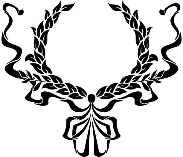 잎사귀 작은창자 화관, 화려한 리본 - coat of arms wreath laurel wreath symbol stock illustrations