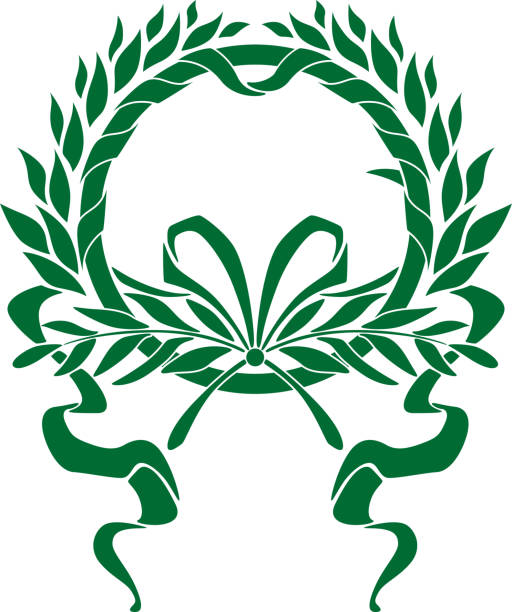 작은창자 잎사귀 화관, 굽은 리본상 - coat of arms wreath laurel wreath symbol stock illustrations