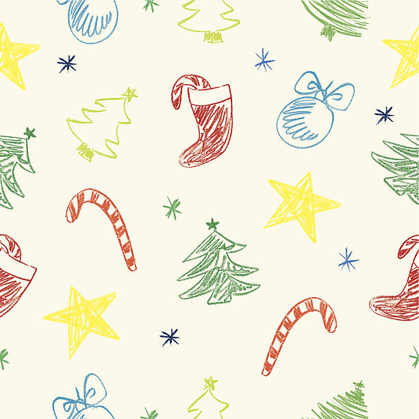 クリスマスのスケッチ/シームレスなパターン - pencil simplicity colors red点のイラスト素材／クリップアート素材／マンガ素材／アイコン素材