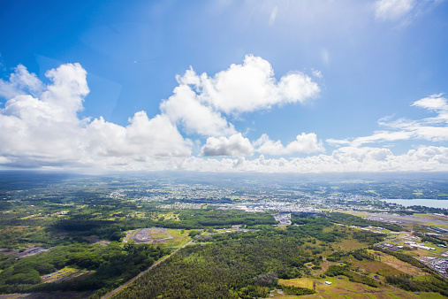 View of the Big Island of Hawaii near Hilo from above