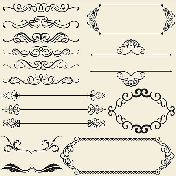書道デザインニースセット - swirl squiggle scroll shape decoration点のイラスト素材／クリップアート素材／マンガ素材／アイコン素材